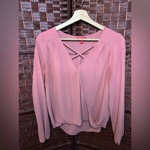 Guess Rose Blush Crisscross V-Neck Long-Sleeve Blouse
